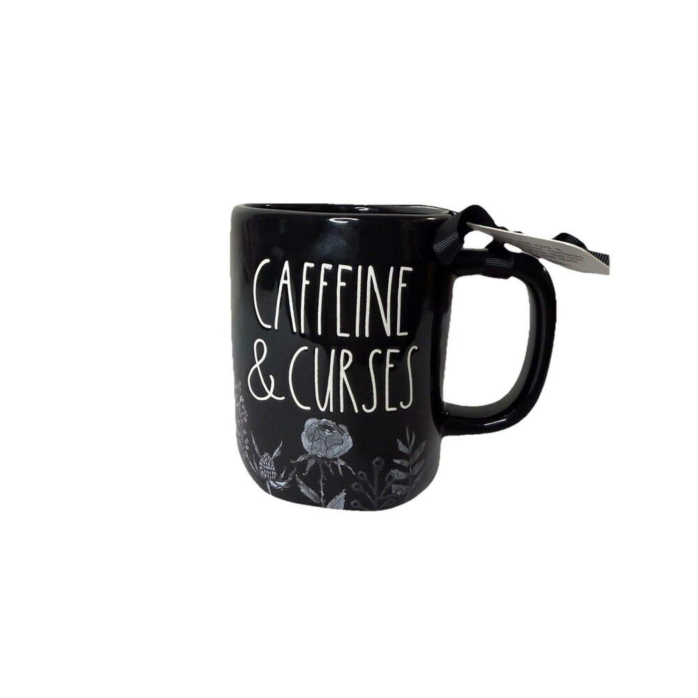 Rae Dunn Caffeine & Curses Halloween Mug Moon Witch Floral NEW w/ Tags!